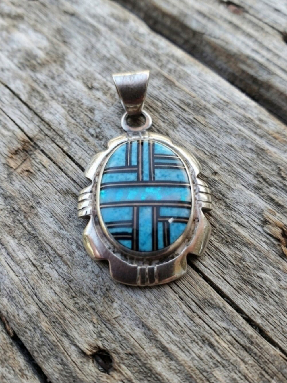 Sterling silver DENIM lapis inlay pendant